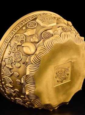 新款直销纯黄铜五福元宝聚宝盆摆件客厅玄关财位办公室摆设存钱罐