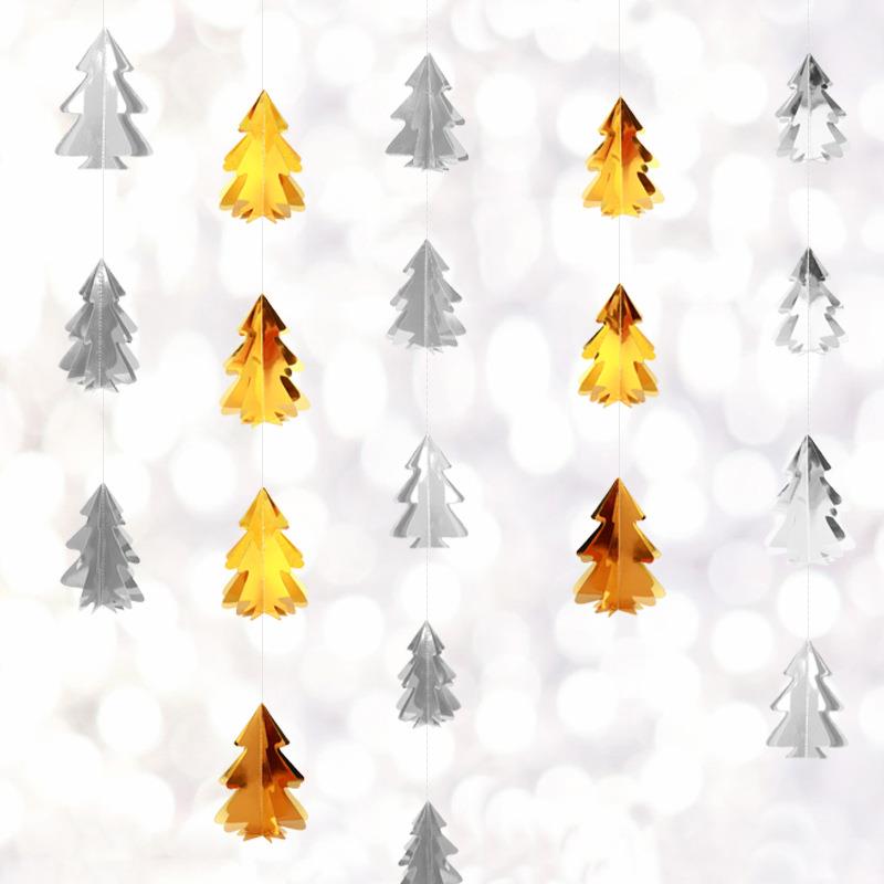 新款直销创意10棵立体纸拉花圣诞树串圣诞饰品 派对挂饰墙面空中