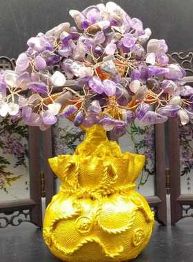 新款直销黄水晶发财树电视柜摆设家居客厅酒柜装饰品摆件小招财摇