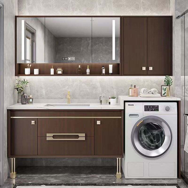 新中式阳台洗衣机一体柜实木浴柜洗漱台洗手洗脸盆一体柜定制