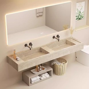 浴室柜岩板无缝一体盆定制卫生间挂墙式洗手池洗漱单双盆尺寸定做