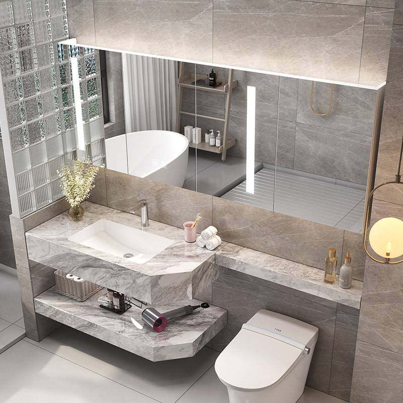 双层岩板陶瓷无缝盆浴室柜组合简约洗脸盆柜洗手池马桶延长可定制