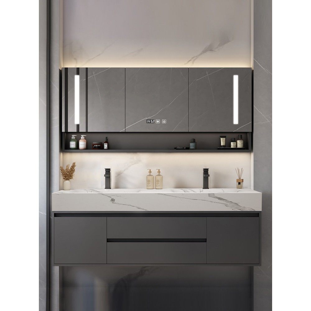 纯全铝蜂窝浴室柜组合岩板热弯一体洗脸漱台手盆卫生间双盆洗定制