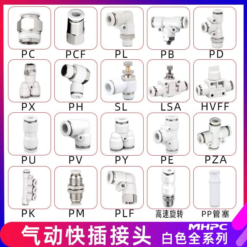 气动快速接头白色PC8-02/SL/PX/PCF/PL/PB4-M5快插螺纹PU直通手阀