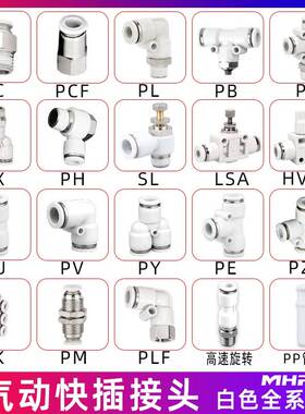 气动快速接头白色PC8-02/SL/PX/PCF/PL/PB4-M5快插螺纹PU直通手阀