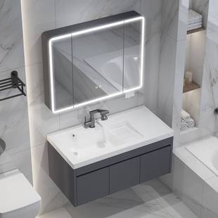 蜂窝铝浴室柜右边搓衣板左盆带平台陶瓷盆阳台洗衣池吊柜一体台盆