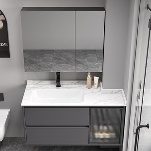 切角定制浴室柜岩板洗脸池盆柜组合包管柱子异形洗手台陶瓷一体盆