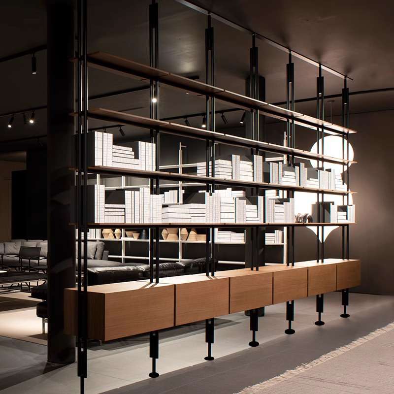 意式铁艺书架落地实木书柜极简书架客厅隔断架满墙书架多层置物架