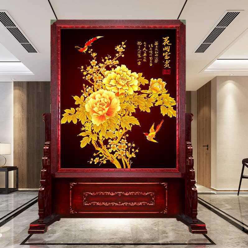 中式屏风隔断客厅酒店卧室大厅入户风水玄关进门遮挡实木座屏双面