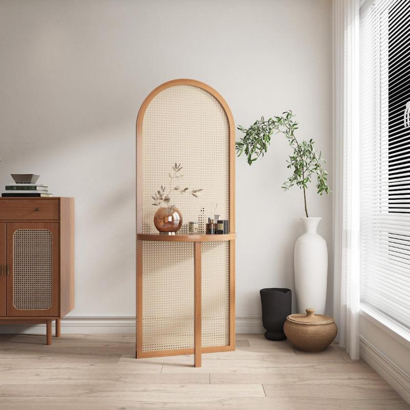 诏冯日式藤编屏风客厅简约玄关进门家用隔断实木办公室小户型花架