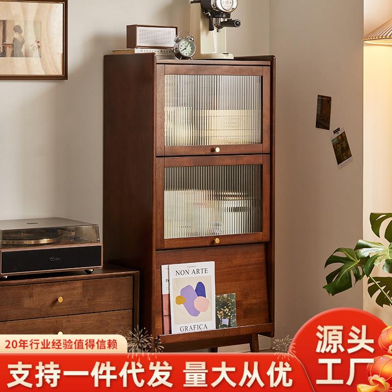 家逸实木电视柜边柜收纳柜储物柜高款电视柜客厅立柜斗柜角柜