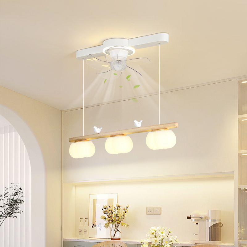 餐厅灯摇头风扇灯长条护眼简约奶油风棉花小鸟原木风实木餐桌X20