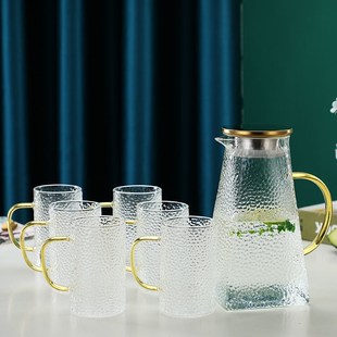 家用轻奢耐高温冷水v壶锤纹玻璃杯手水杯家庭喝水杯子茶 茶杯套装