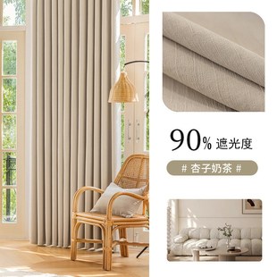 送高温定型 窗帘 加厚全遮光压皱肌理雪尼尔法式 轻奢S卧室客厅新款