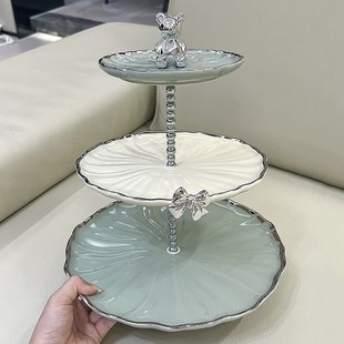 轻奢陶瓷水果盘客厅高颜值奶绿甜品台展示架荷花造U型蛋糕架乔迁