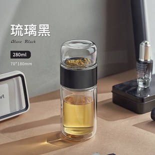 高颜值茶水分离透明玻璃水杯男女A学生便携办公家用花茶水杯送礼
