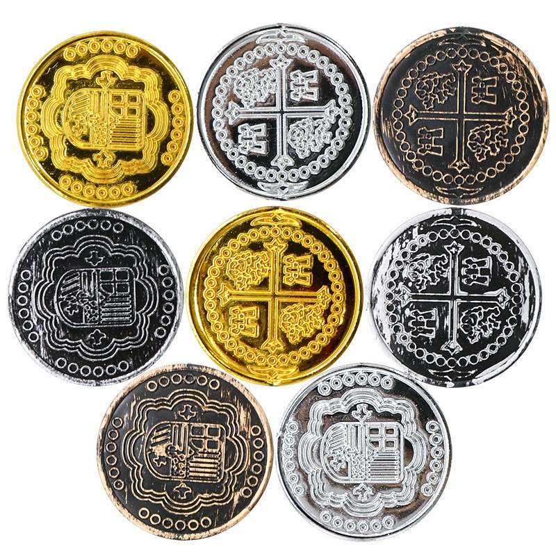 十字架塑料金币海盗金币游v戏筹码币寻宝藏箱金币海盗服装饰品玩