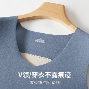 德绒蚕丝贴片保暖背w心无痕发热加绒加厚大码 秋冬男士 打底保暖内