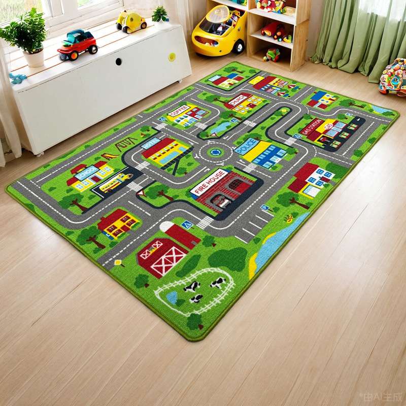 儿童地毯地垫交通车道幼儿园汽车游戏绿色垫卧室客厅可机洗长方形