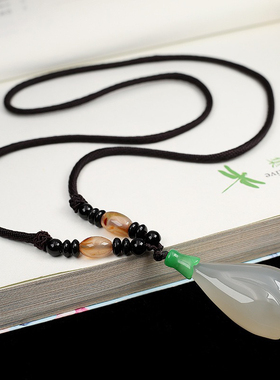 天然玉髓玛瑙玉兰花项链女冰种白玉髓吊坠毛衣项链百搭饰品高级感