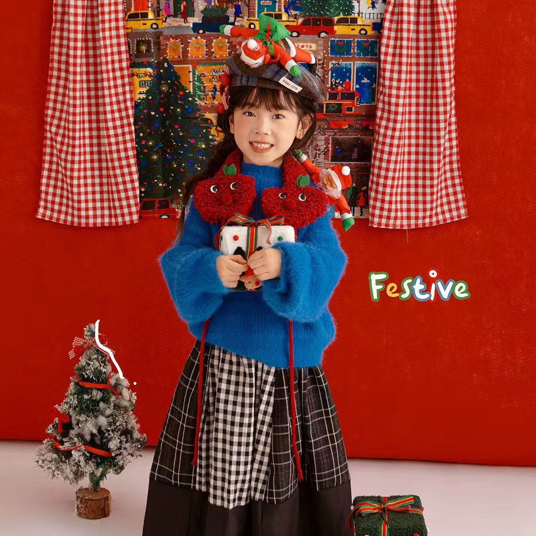 圣诞节男女童亲肤舒适针织衫摄影写真小香风照相甜美帅气可爱毛衣