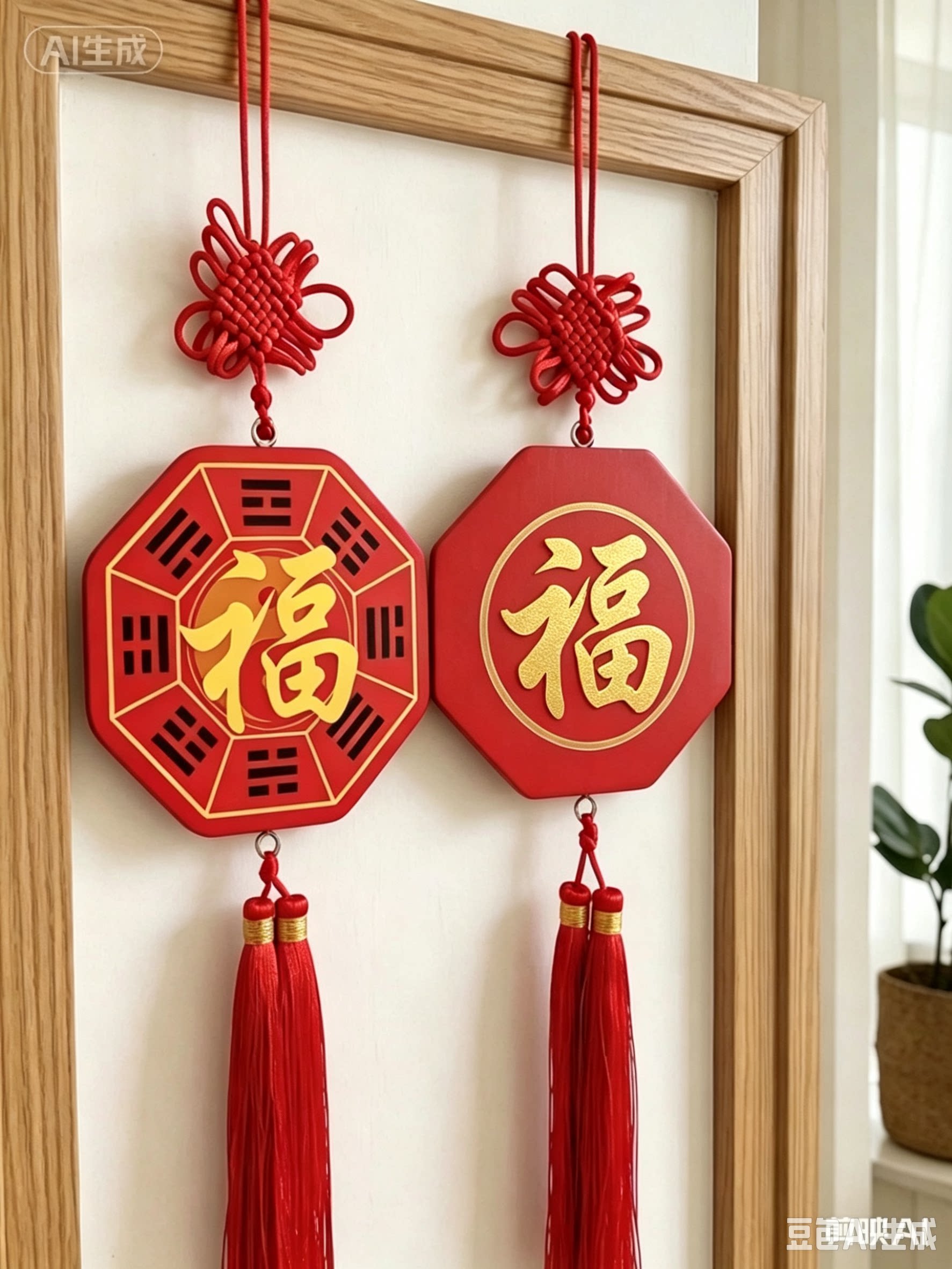 正品五行八卦福挂件化解海神门福卧室门对门正宗背面八卦图桃木