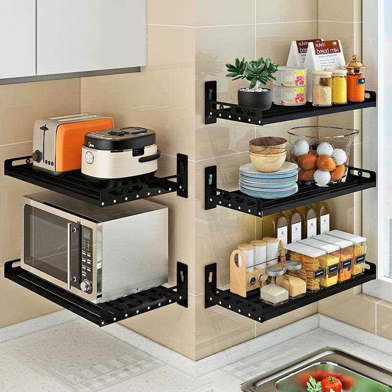 直销新款不锈钢免打孔厨房用品微波炉收纳置物架黑色壁挂式墙上烤,厨房/烹饪用具,抹布架/厨房清洁收纳架,淘宝优惠券,粉丝福利购,淘宝优惠卷
