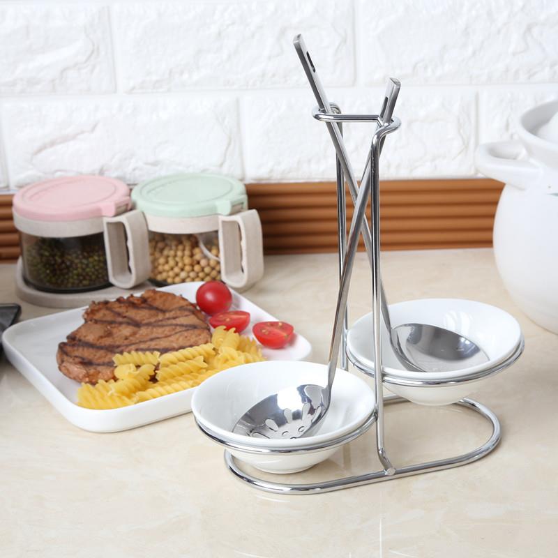 直销新款不锈钢汤勺架餐具勺子置物架双圆汤壳汤漏架火锅餐具架厨