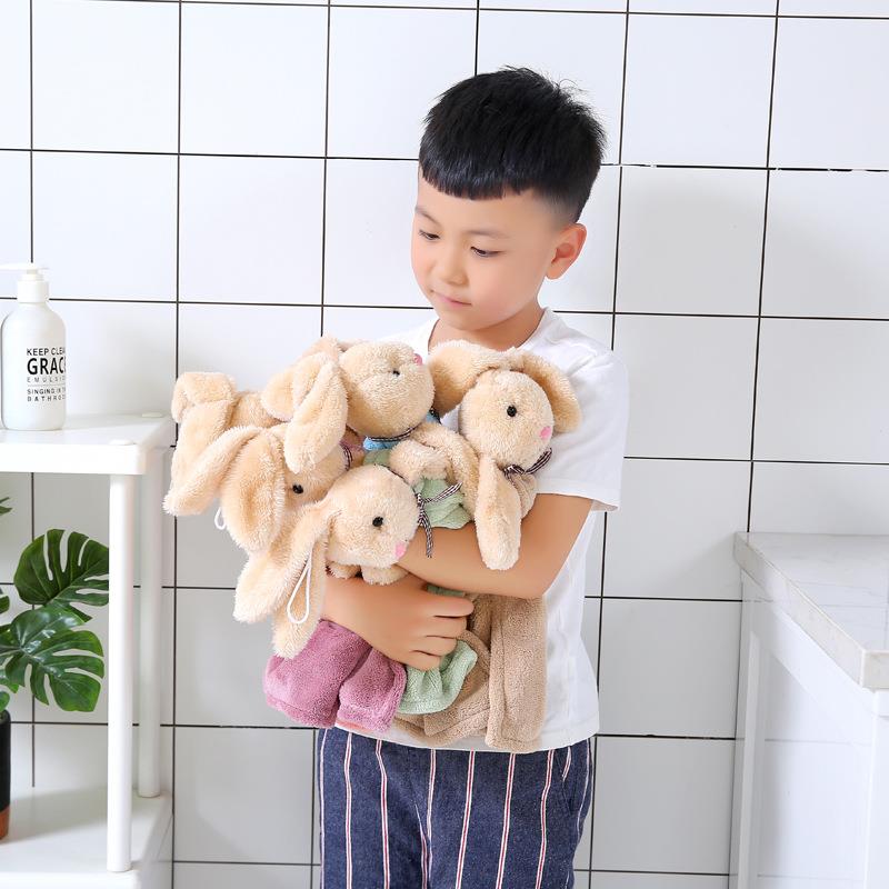 直销新款卡通可爱发财兔擦手巾现货厨房浴室加厚珊瑚绒可挂式擦手