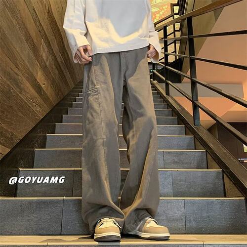 tinikeng牛仔裤男垂感宽松阔腿直筒休闲裤高街vintage工装长裤子