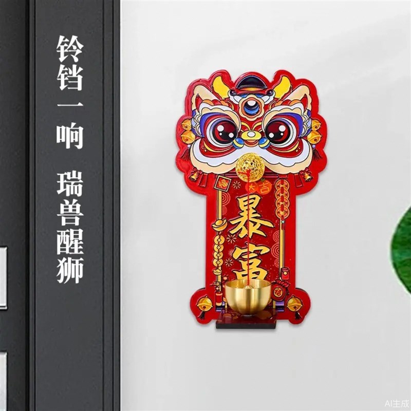 多巴胺醒狮磁吸门铃风铃入户门中国风创意招财暴富进门提醒铃铛