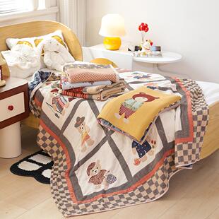 100%纯棉四层纱布儿童毛巾被盖毯夏季柔软可爱卡通全棉宝宝空调毯