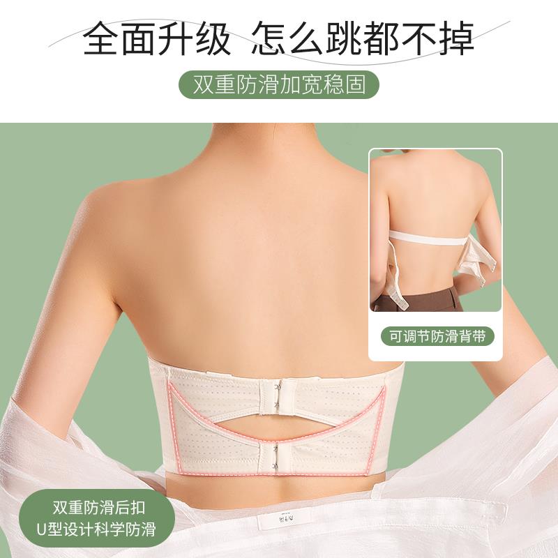 大胸显小无肩带内衣女裹胸收副乳防滑防下垂白色文胸隐形少女抹胸