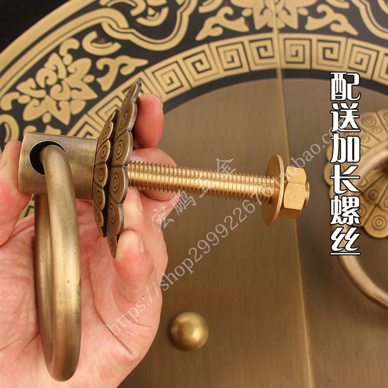 仿古纯铜加厚大门如意门环拉手 新中式木门加粗防盗全铜门锁把手