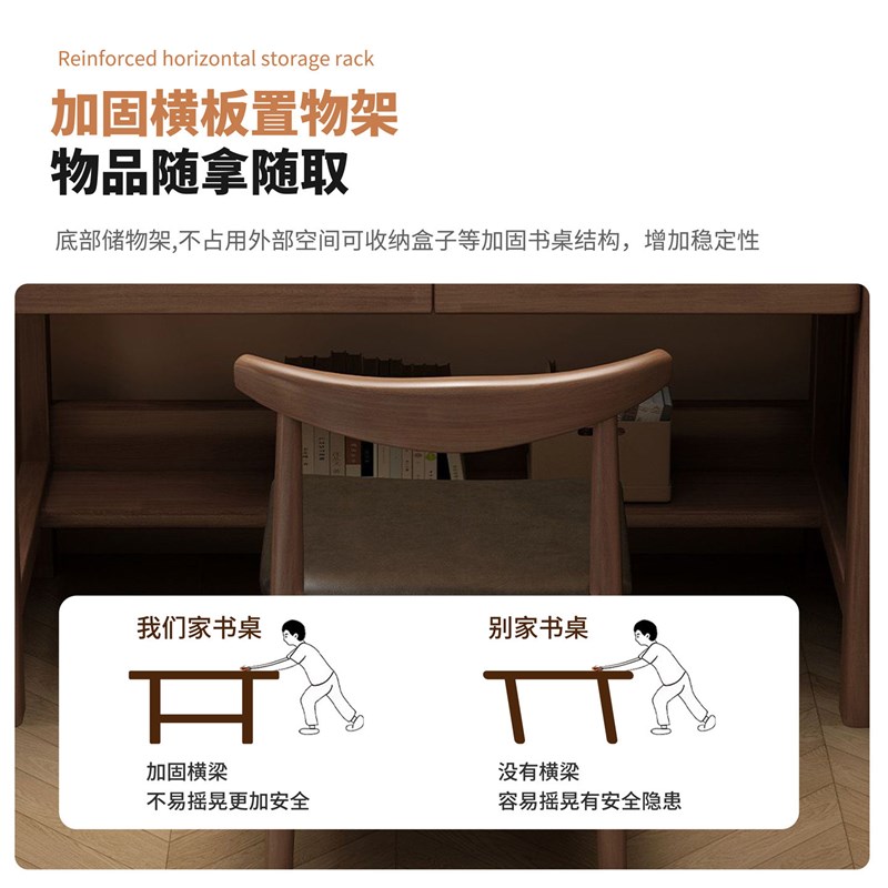 2026新款实木书桌书架一体电脑桌学生家用不占地方桌子卧室床边桌