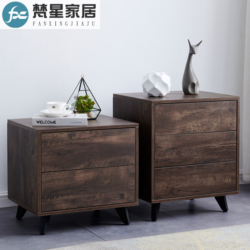 北欧床头柜简约现代轻奢INS风简易实木色卧室小户型床边柜免安装