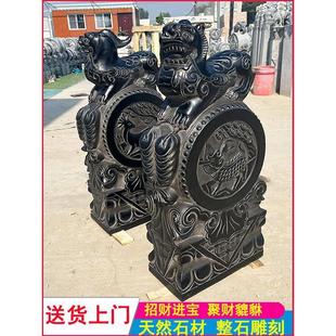 石雕门墩一对抱鼓石青石仿古貔貅麒麟狮子象庭院门口家用石鼓门当