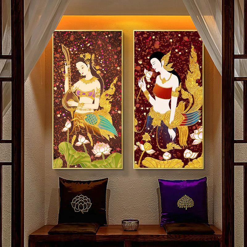 泰式风情美女装饰画SPA按摩养生馆挂画东南亚风格餐厅泰国佛像画