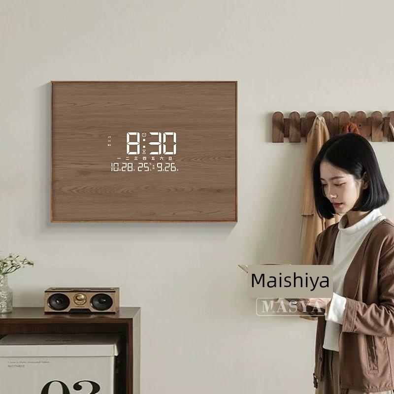 原木风格表盒装饰绘画与时钟高端万年历数字显示数字时钟配电盒阻