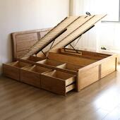 北美白蜡木抽屉气压高箱床简约北欧全实木家俱卧室双人床收纳床