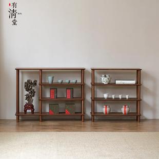 有清堂新中式金丝柚木实木置物架家用收纳层架茶具陈列架鞋架