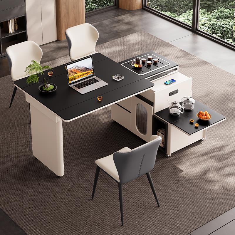 家用小户型桌椅组合岩板茶餐桌一体岛台阳台伸缩折叠旋转移动茶台