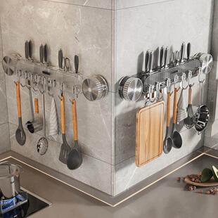 吸盘联排挂钩刀架免打孔厨房壁挂式多功能锅铲刀具收纳层架置物架