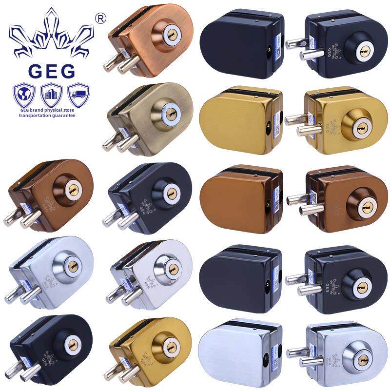 玻璃门锁双门单门无孔商店玻璃锁地板锁推拉式双门锁门闩无框锁