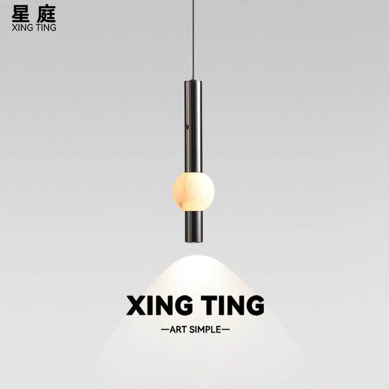 意式极简卧室床头吊灯现代简约玄关吧台过道北欧天然云石小吊线灯