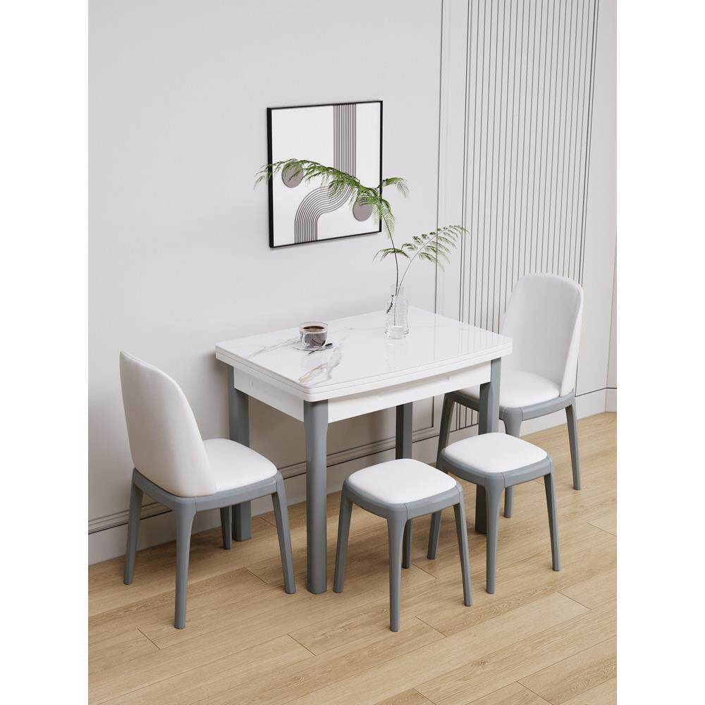 岩板折叠餐桌家用小户型饭桌现代简约可伸缩餐桌椅组合长方形桌子