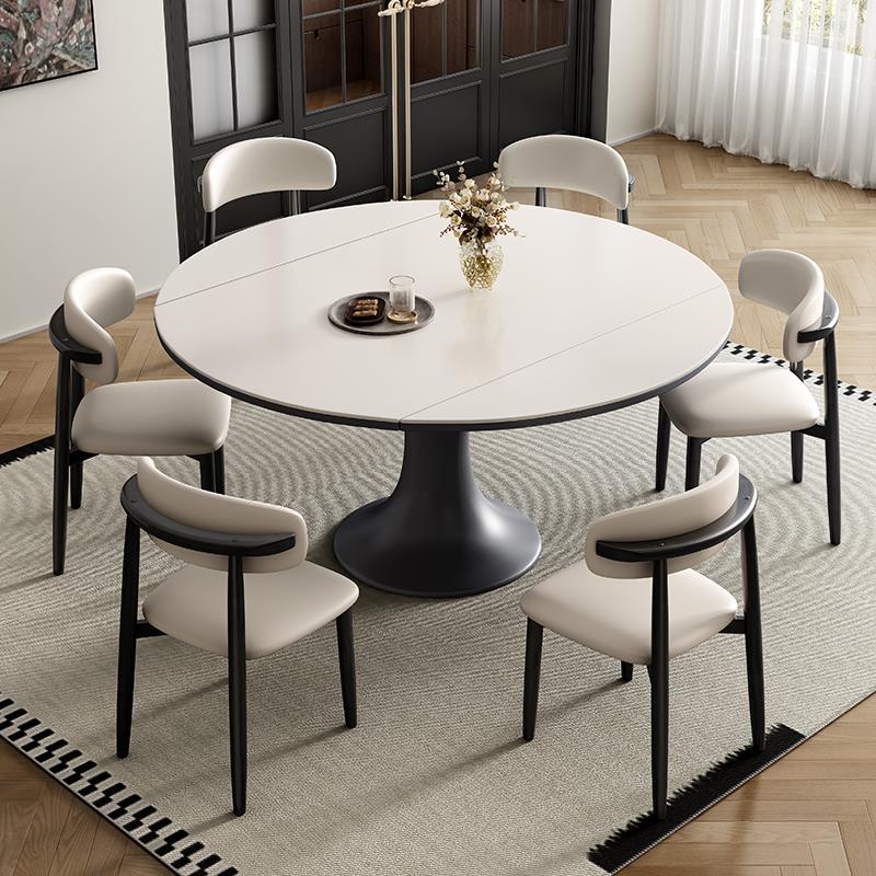 岩板餐桌椅组合可伸缩折叠桌子小户型家用现代简约方圆两用圆桌