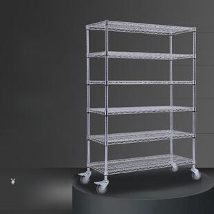 金属丝网货架镀铬不锈钢货架与车轮防静电移动存储仓库家用存储货
