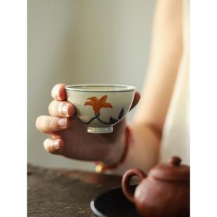 景德镇青花斗彩栀子花主人杯覆古手绘高温陶瓷品茗杯单杯斗笠茶杯
