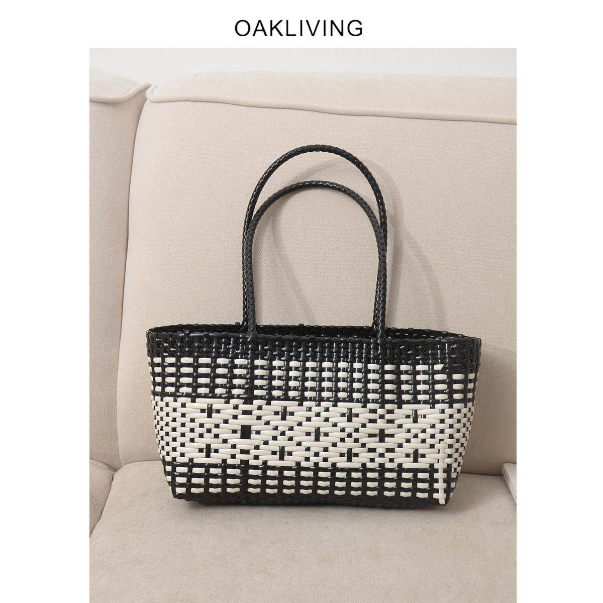 oakliving外出购物手提篮法式手工编织收纳篮杂物收纳筐买菜置物